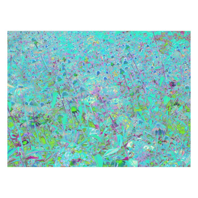 Abstract Aqua Green and Purple Coneflower Garden Tablecloth (Front (Horizontal))