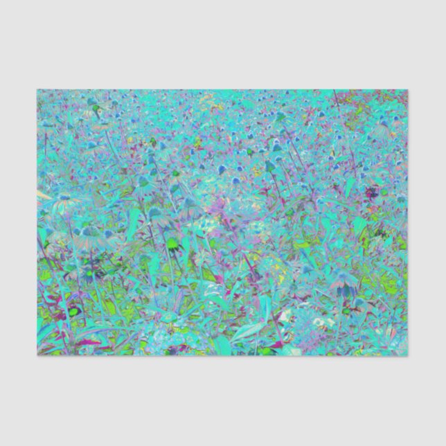Abstract Aqua Green and Purple Coneflower Garden Tissue Paper (Front)