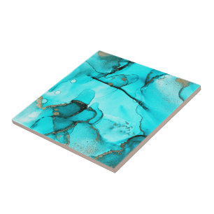 Abstract Aqua Green Organic Turquoise Gold Tile