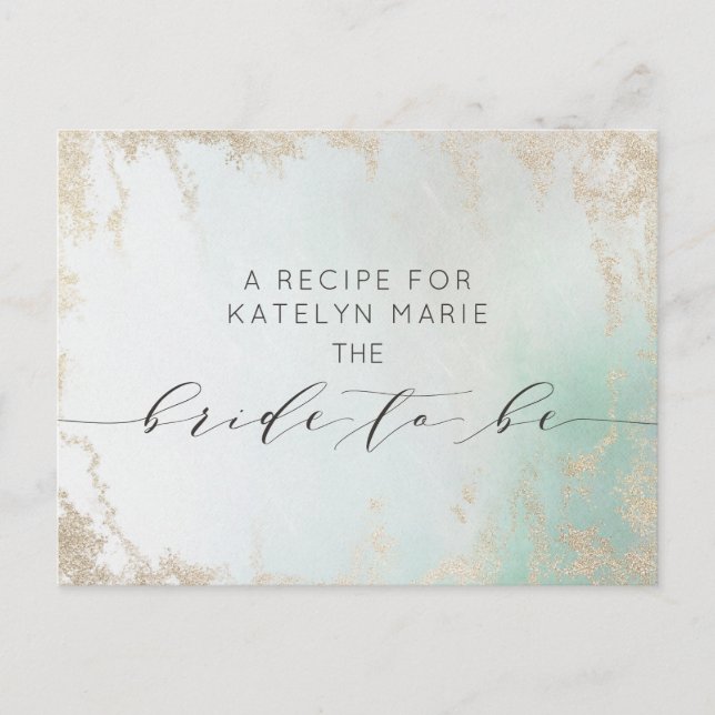 Abstract Aqua Ombre Fade with Frosted Gold Glitter Announcement Postcard (Front)