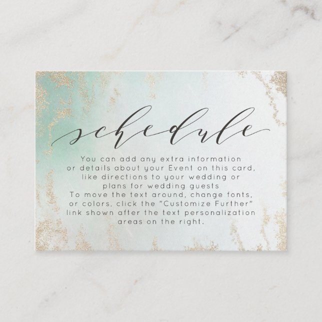 Abstract Aqua Ombre Fade with Frosted Gold Glitter Enclosure Card (Front)