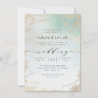 Abstract Aqua Ombre Fade with Frosted Gold Glitter