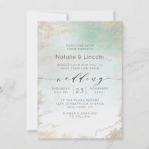 Abstract Aqua Ombre Fade with Frosted Gold Glitter Invitation
