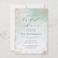 Abstract Aqua Ombre Fade with Frosted Gold Glitter