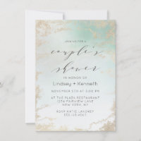 Abstract Aqua Ombre Fade with Frosted Gold Glitter