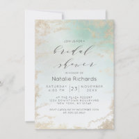 Abstract Aqua Ombre Fade with Frosted Gold Glitter