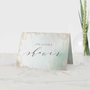 Abstract Aqua Ombre Fade with Frosted Gold Glitter Invitation