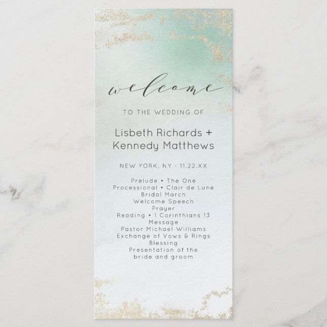 Abstract Aqua Ombre Fade with Frosted Gold Glitter Programme (Front)