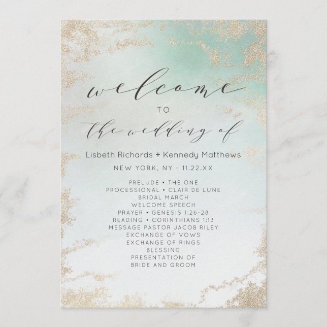 Abstract Aqua Ombre Fade with Frosted Gold Glitter Programme (Front)