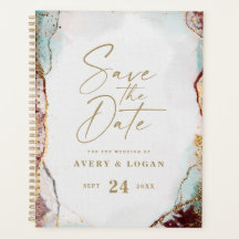 Abstract Aqua Red &amp; Gold Winter Wedding Plans Planner