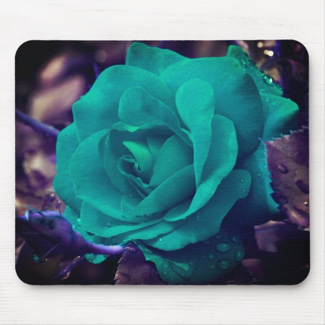Abstract Aqua Rose Flower  Mouse Mat (Front)