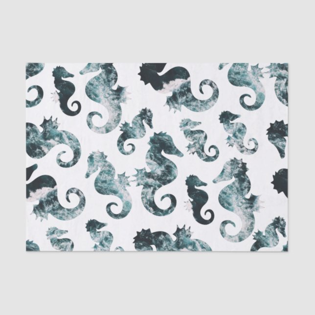 Abstract aqua seahorses pattern tissue paper (Front)
