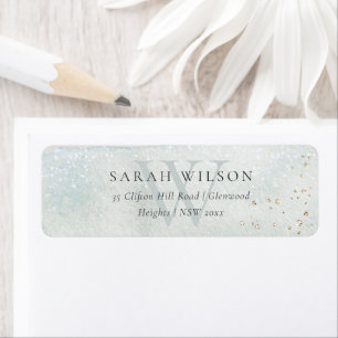 Abstract Aqua Silver Brush Stoke Monogram Address