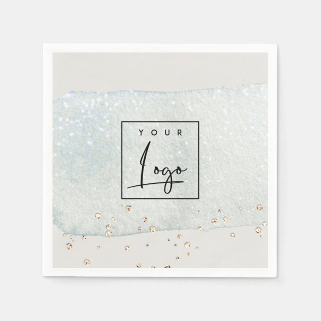 Abstract Aqua Silver Brush Stoke Watercolor Logo Napkin (Front)