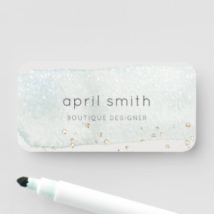 Abstract Aqua Silver Brush Stoke Watercolor Name Tag