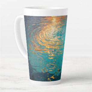 Abstract Aqua Waves with Golden Sunlight Latte Mug