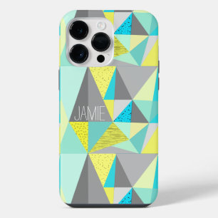 Abstract Aqua Yellow Grey Geometric Personalised iPhone 14 Pro Max Case
