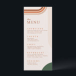 Abstract Arch Beige menu cards, Terracotta, Rust<br><div class="desc">Modern boho menu cards with arch shapes. The main colour of the menu card is beige,  with arch shapes in dark green,  rust,  and terracotta colours. Following modern trends,  this menu will surely be a striking detail on the table.
Collection: https://www.zazzle.com/collections/boho_arch_abstract_wedding_collection-119061662657911589</div>