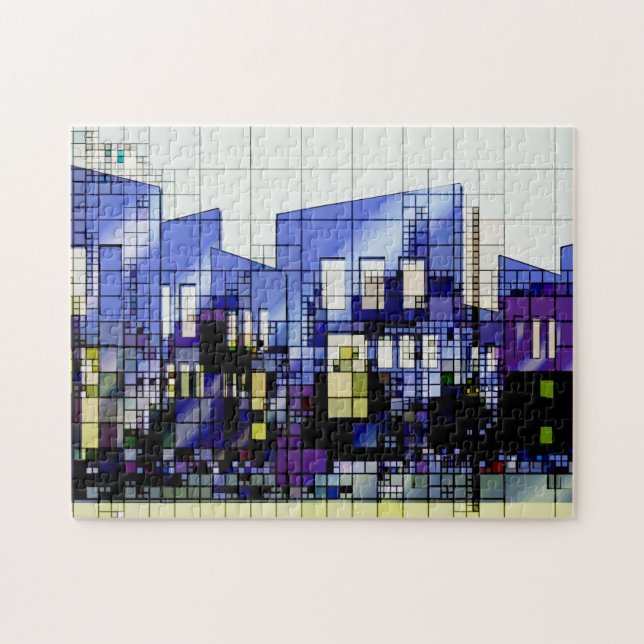 Abstract Architecture City Scape Blues Jigsaw Puzzle (Horizontal)