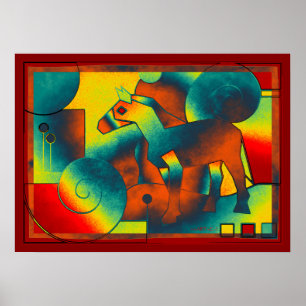 Abstract ART - A HORSE - blue red yellow Poster