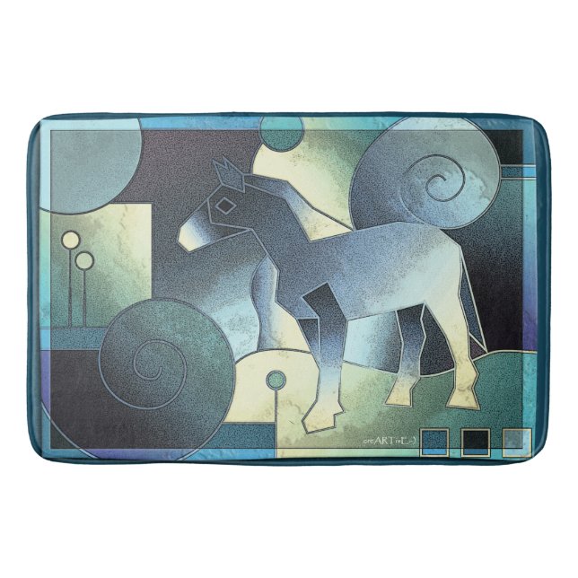 Abstract ART - A HORSE - blue sand Bath Mat (Front)