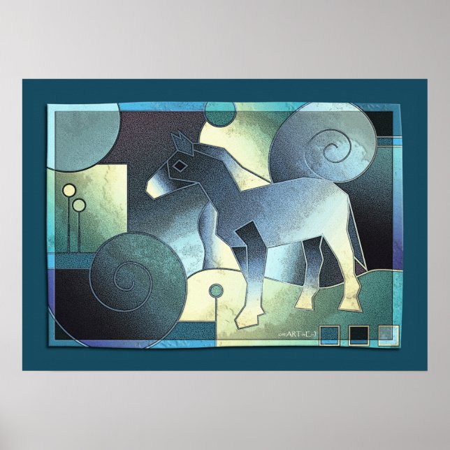 Abstract ART - A HORSE - blue sand Poster (Front)