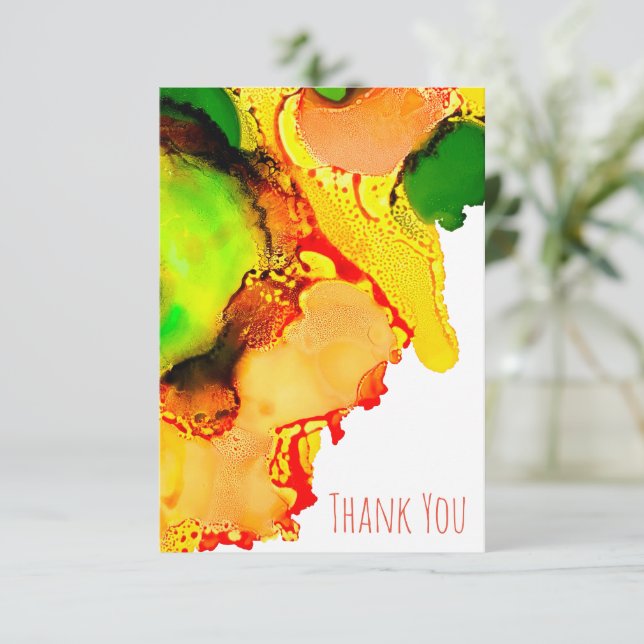 Abstract art alcohol ink yellow green card (Standing Front)
