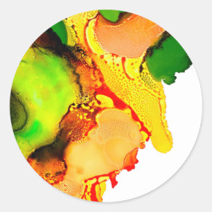 Abstract art alcohol ink yellow green classic round sticker