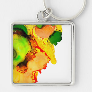 Abstract art alcohol ink yellow green key ring