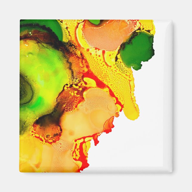 Abstract art alcohol ink yellow green magnet (Front)
