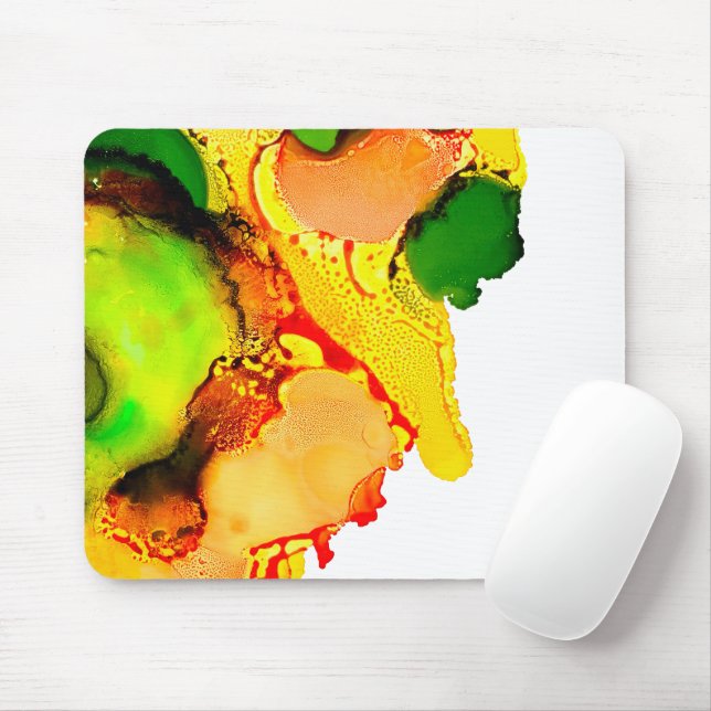 Abstract art alcohol ink yellow green mouse mat (With Mouse)