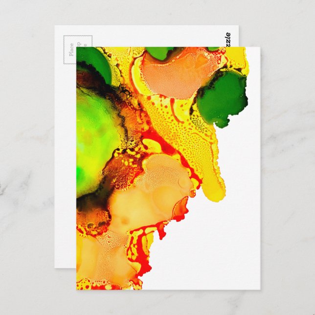 Abstract art alcohol ink yellow green postcard (Front/Back)