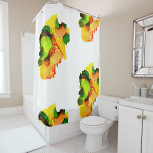 Abstract art alcohol ink yellow green shower curtain