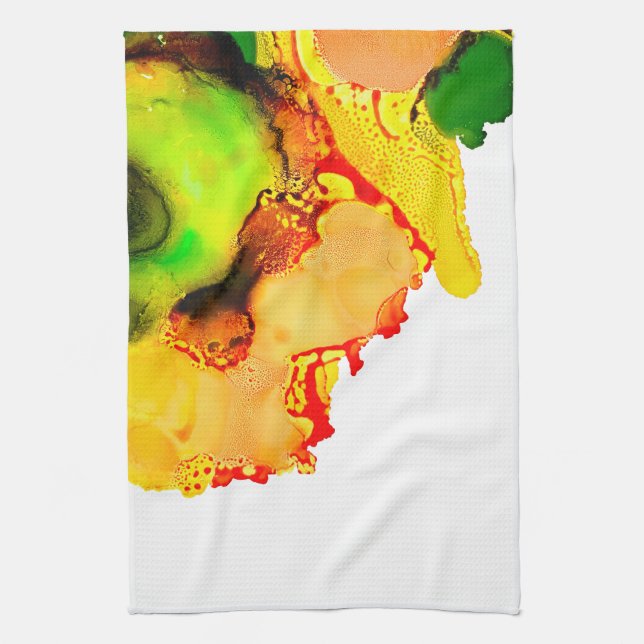 Abstract art alcohol ink yellow green tea towel (Vertical)