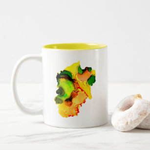 Abstract art alcohol ink yellow green Two-Tone coffee mug