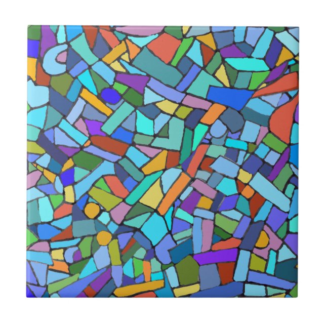 Abstract Art Beautiful Colourful Blue Mosaic Tile (Front)