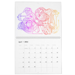 Abstract Art Black and White Drenched in Colour Calendar