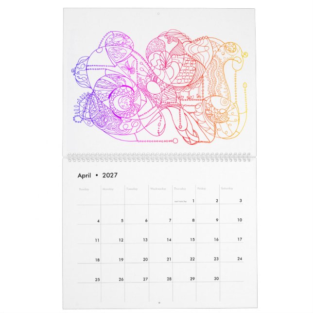 Abstract Art Black and White Drenched in Colour Calendar (Apr 2027)