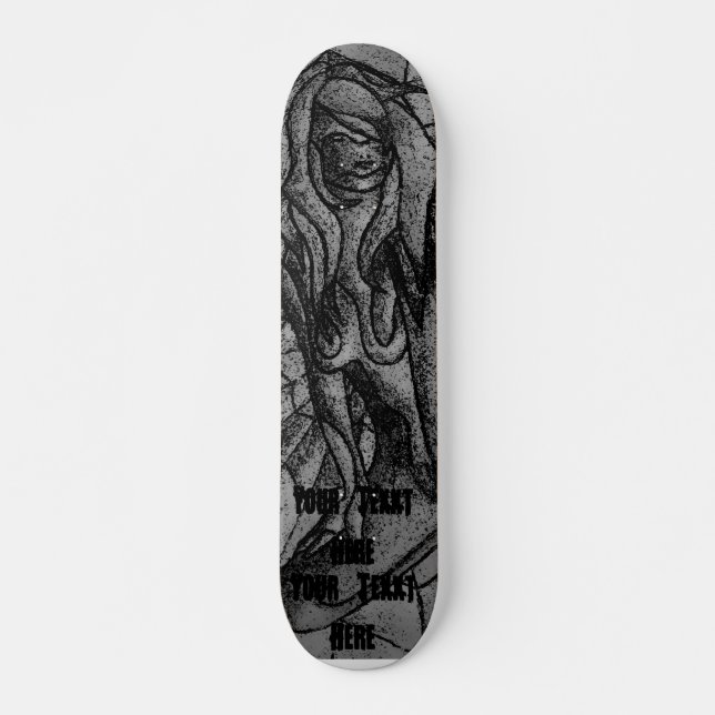 abstract art black and white posing lady retro skateboard (Front)