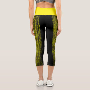 Abstract Art Black and Yellow Capri Leggings