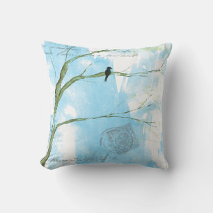 Abstract Art Black Bird Tree Postmarks Text Cushion