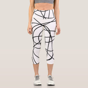 Abstract Art Black White Drawing Lines Minimalism Capri Leggings