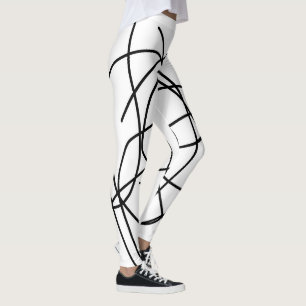 Abstract Art Black White Drawing Lines Minimalism Leggings