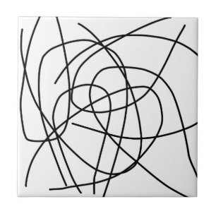 Abstract Art Black White Drawing Lines Minimalism Tile