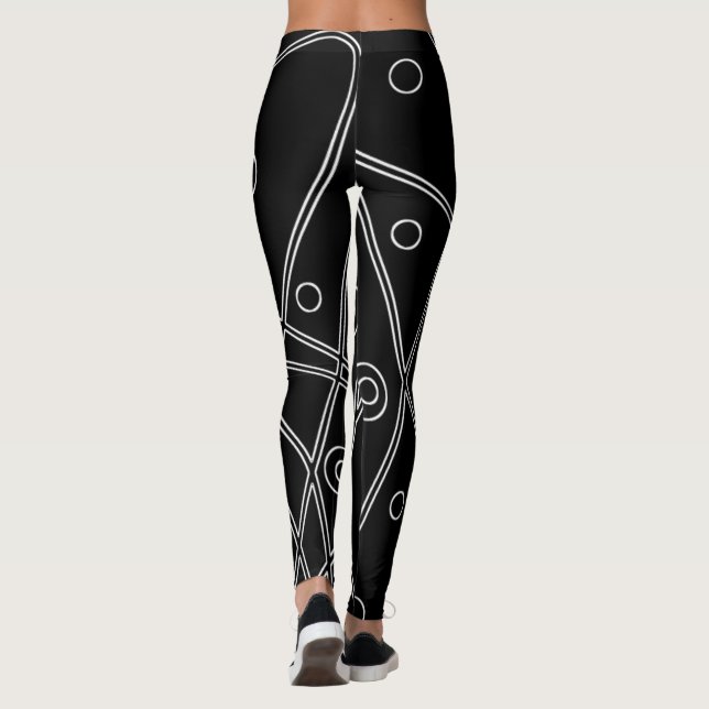 Abstract Art Black White Lines Circles Minimalism Leggings (Back)