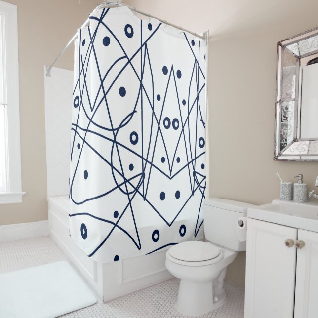 Abstract Art Black White Lines Circles Minimalism Shower Curtain (In Situ)