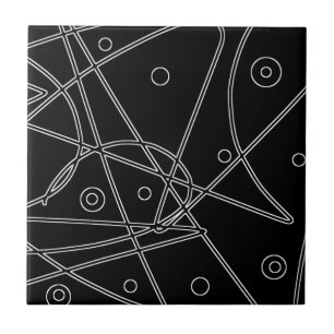 Abstract Art Black White Lines Circles Minimalism Tile
