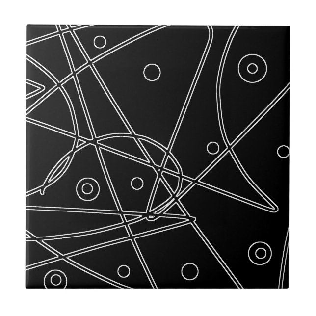 Abstract Art Black White Lines Circles Minimalism Tile (Front)