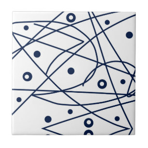 Abstract Art Black White Lines Circles Minimalism Tile