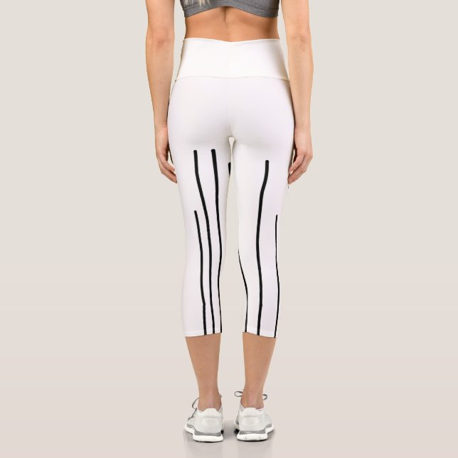Abstract Art Black White Lines Minimalism Capri Leggings (Back)